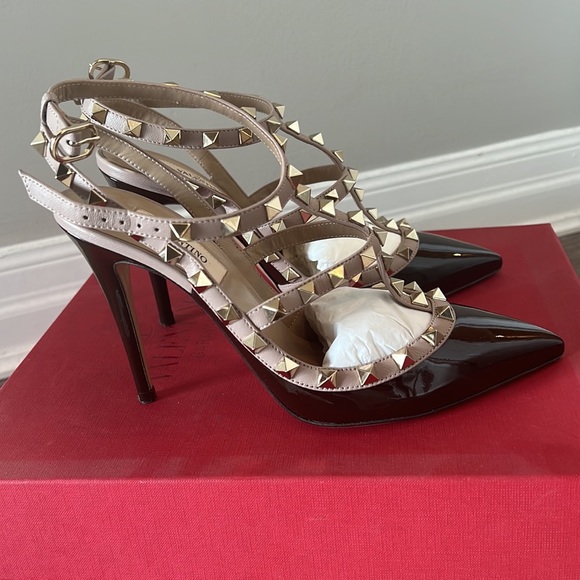 ✨VALENTINO✨ Brown & Pink Valentino Garavani Patent Cage 100 Heels - Picture 4 of 9